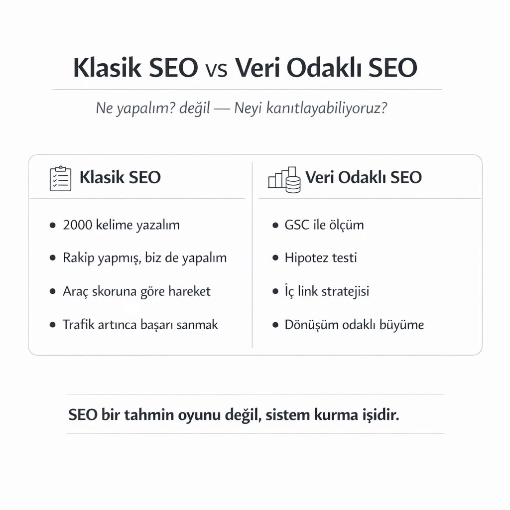 Klasik SEO vs Veri Odaklı SEO karşılaştırma infografiği