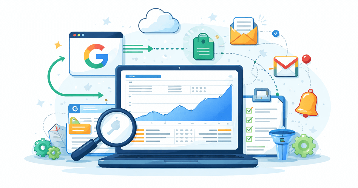 Google Search Console verilerini çekip raporlamayı ve otomatik bildirim akışını anlatan görsel