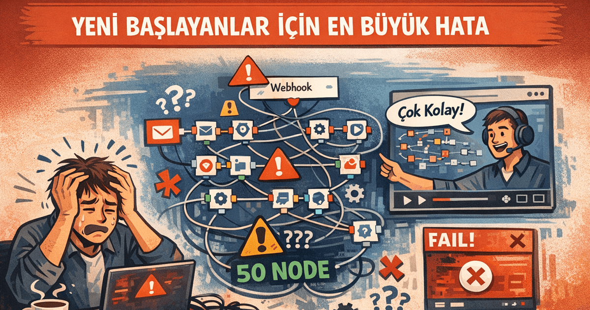 n8n yeni başlayan hatası: karmaşık workflow ve 50 node görseli