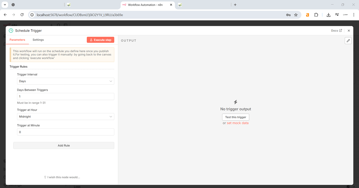 n8n’de otomasyonu zamanlamak için Schedule Trigger ayarları